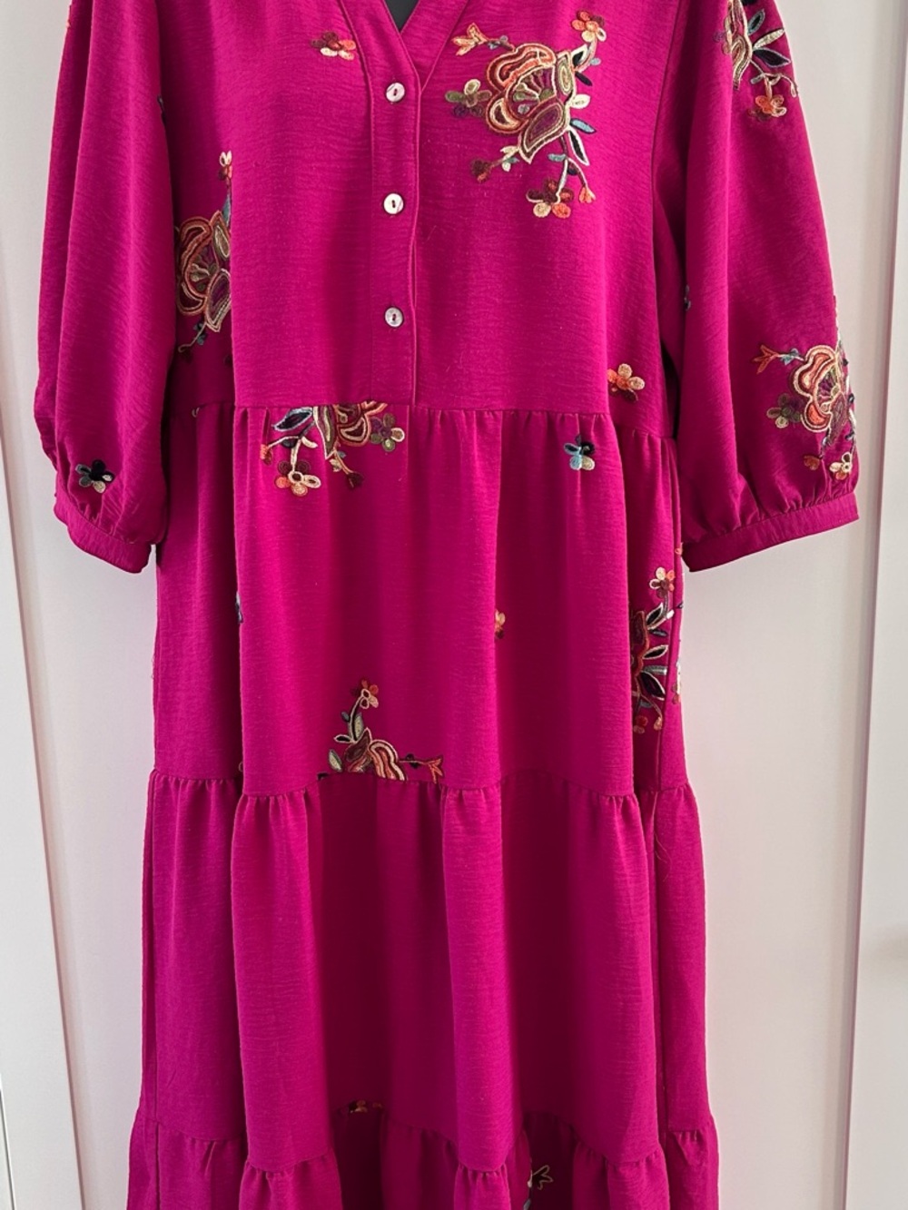 BOHO-Inspired Floral Embroidered Ruffled Maxi Dress